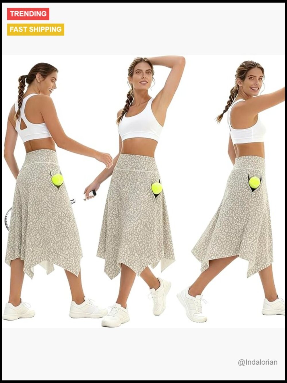 High Waisted Athletic Skorts With Pockets, Midi Length, Polyester Spandex